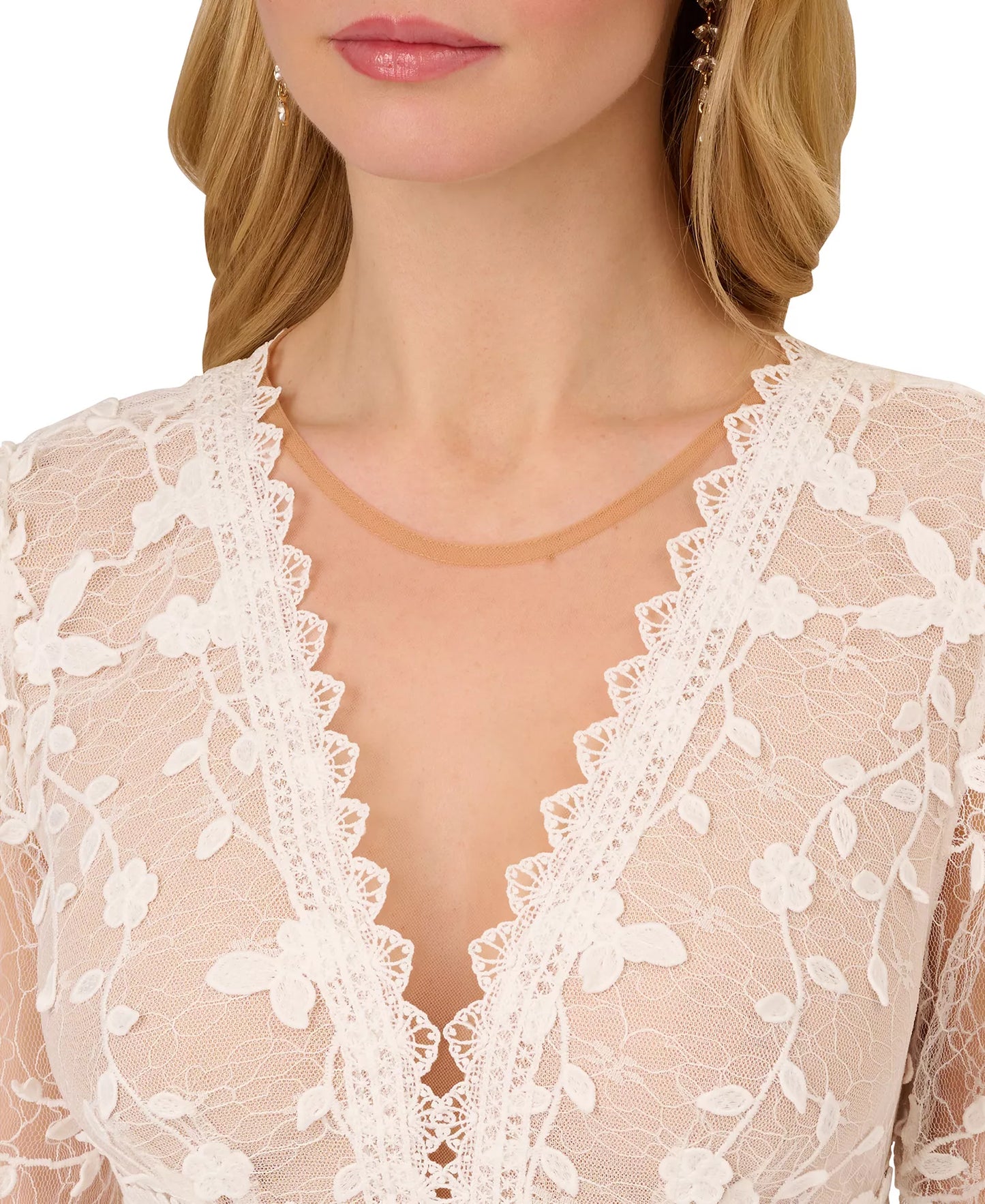 Adrianna Papell AP1D105244 Short V Neck Lace Cocktail Dress