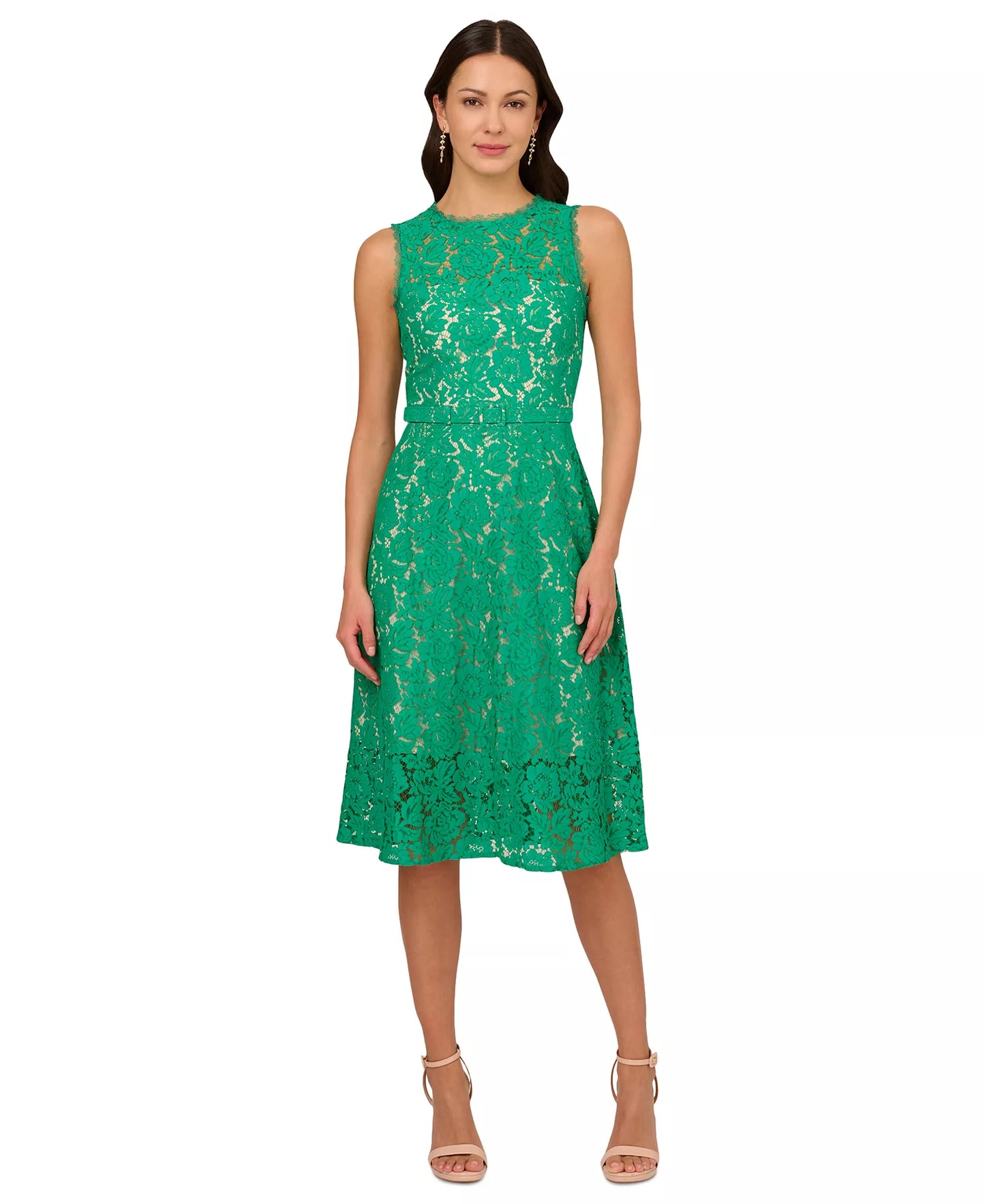 Adrianna Papell AP1D105247 A Line Lace Midi Cocktail Dress