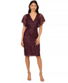 Deep Amethyst Adrianna Papell AP1E211543 V-Neck Short Sequin Cocktail Dress Flutter Sleeve