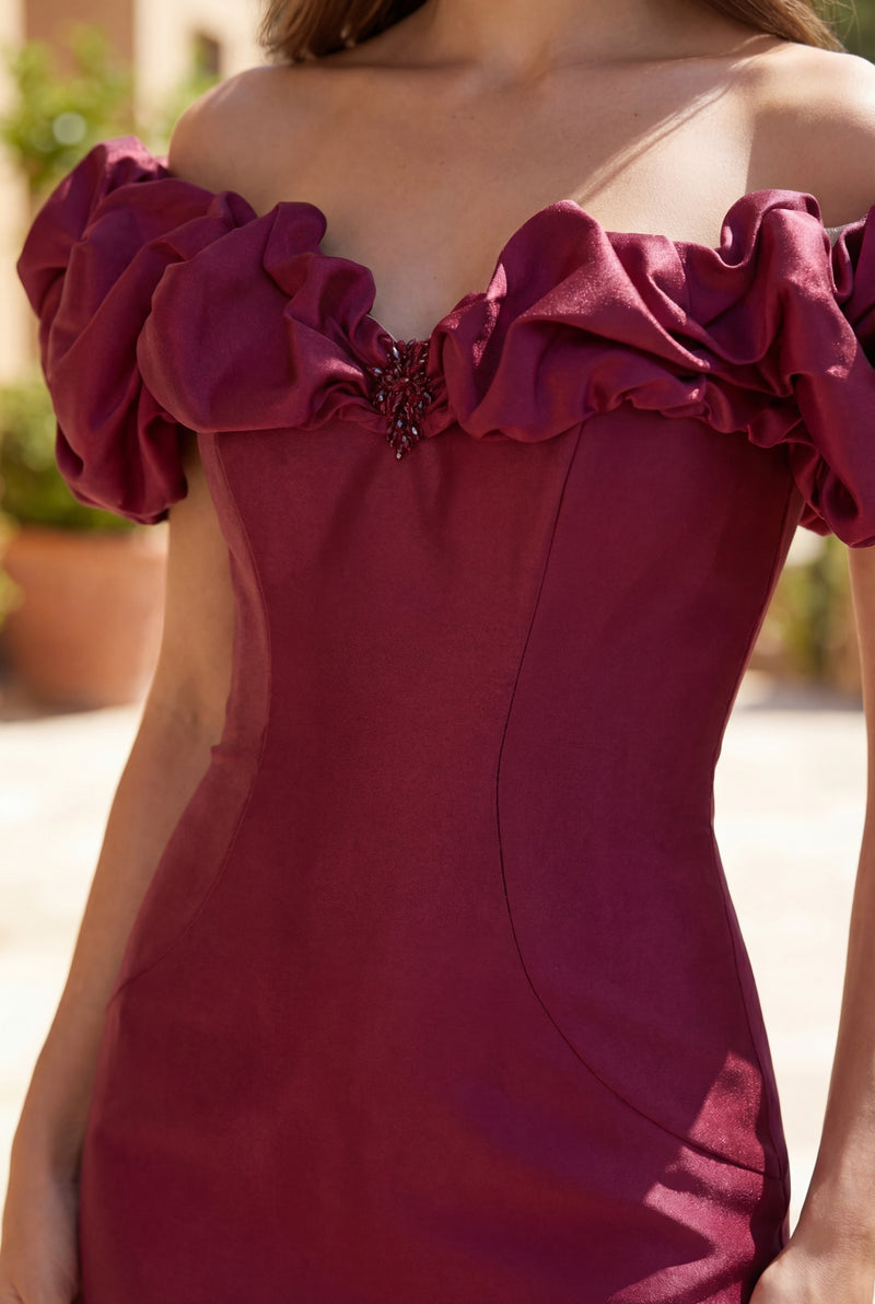 Ruffled Sleeve Long Formal Evening Dress Wholesale