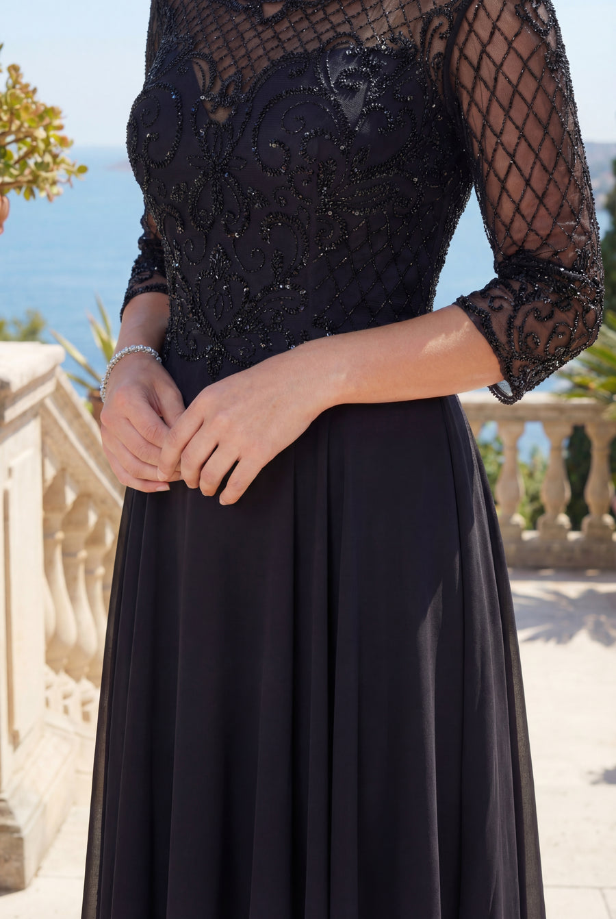 Long Sleeve Hand Beaded Mother of The Bride Dress Wholesale