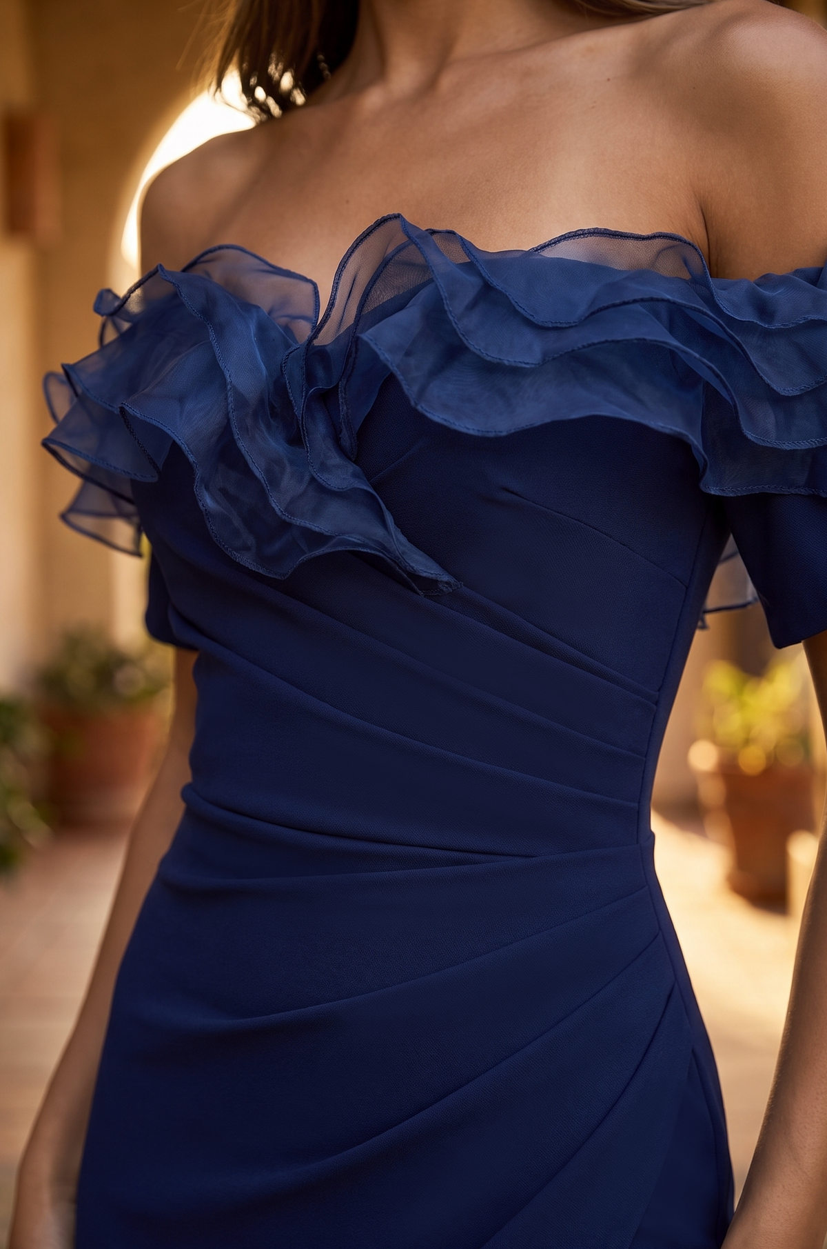 Ruffled Long Off Shoulder Formal Evening Dress Wholesale