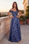 Off Shoulder Formal Floral Jacquard Evening Dress Wholesale