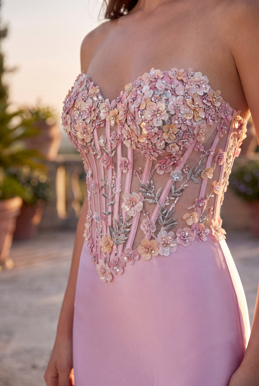 Fitted Stretch Satin Long Formal Corset Prom Dress Wholesale