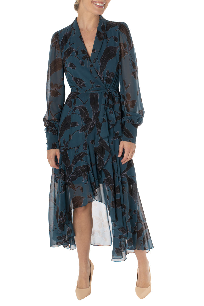 Cocktail Dresses High Floral Print Long Sleeve Cocktail Dress Victorian Peacock