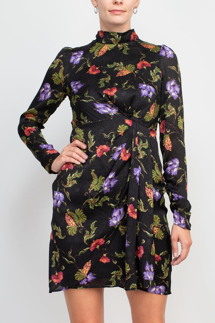 Cocktail Dresses Short Printed Long Sleeve Fitted Cocktail Dress Black Lapis