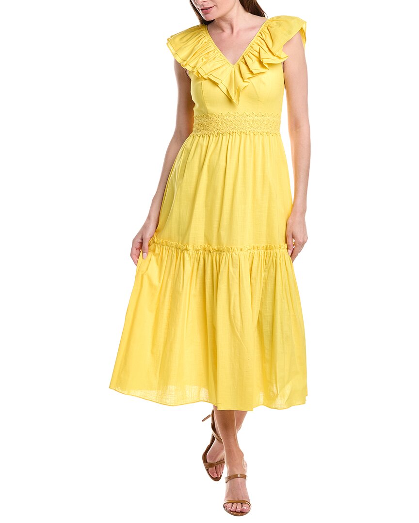 Sleeveless Glitter Floral Ruffle Midi Dress