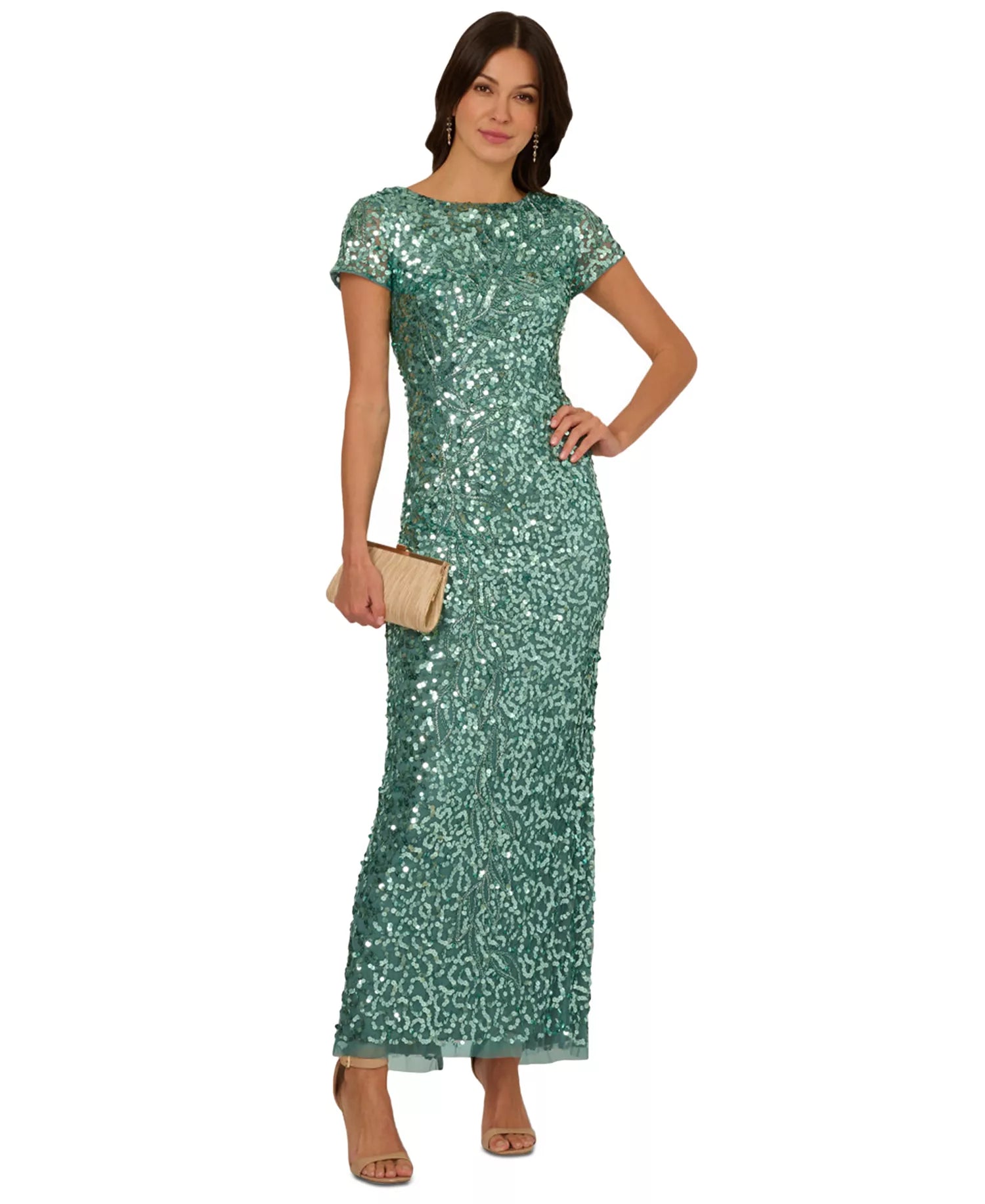 Bateau Floor-Length Sequin Formal Sheath/Column Adrianna Papell AP1E211789