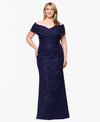 Navy Betsy & Adam A27206W V-Neck Floor-Length Chiffon Formal Tiered Dress