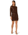 Timber Adrianna Papell ADAE212414 Bateau Neck Mini Sequin Cocktail Dress Open Back