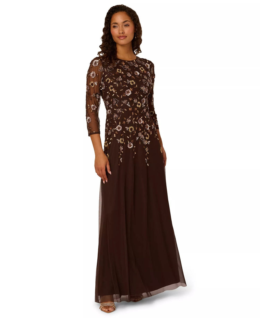 Crew/High-Neck Floor-Length Chiffon Mother of the Bride A-Line Adrianna Papell AD5E212393