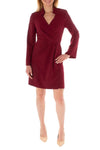 Cocktail Dresses Long Sleeve Faux Wrap Short Cocktail Dress Burgundy