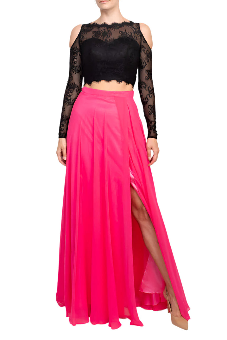 Formal Dresses Long Two Piece Formal Lace Evening Dress Wholesale Black Fuchsia
