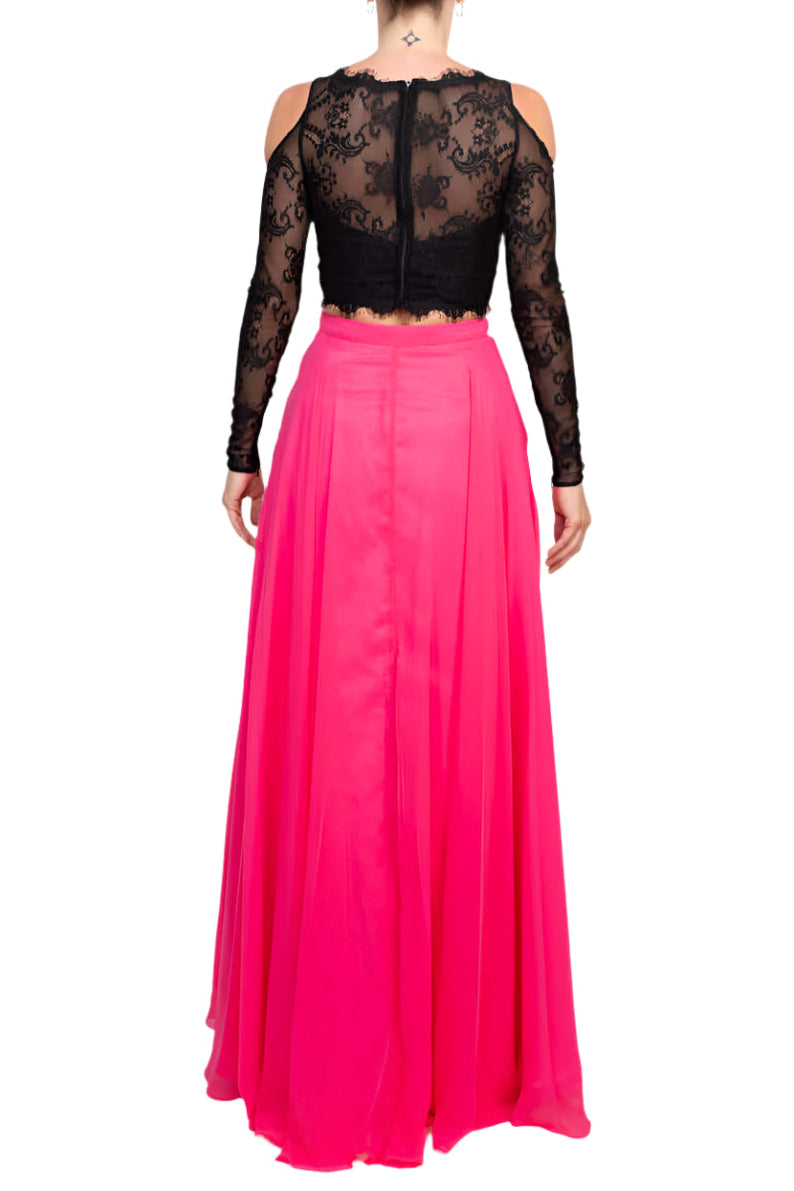 Formal Dresses Long Two Piece Formal Lace Evening Dress Wholesale Black Fuchsia