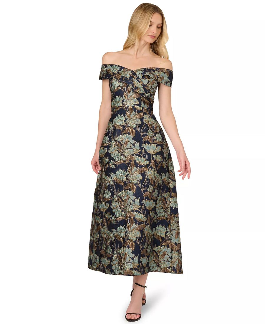 Adrianna Papell AP1E212604 Floral Metallic Jacquard Dress