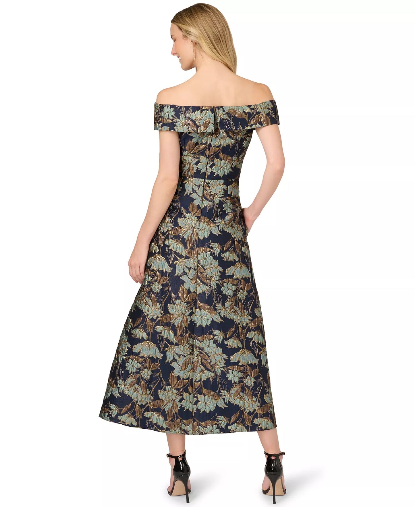 Adrianna Papell AP1E212604 Floral Metallic Jacquard Dress