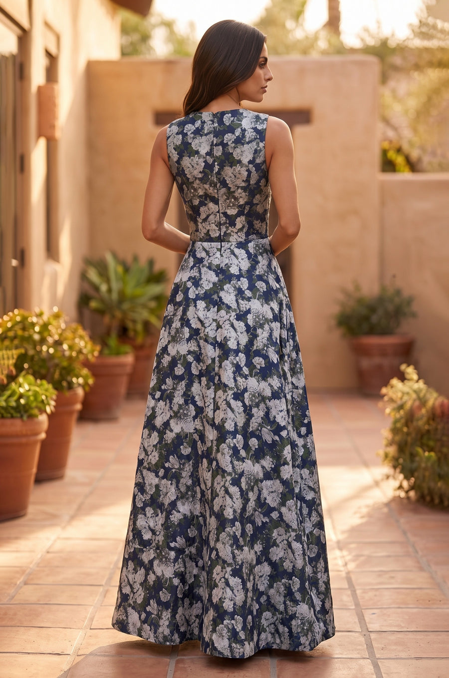 Formal Printed Floral Patterned Evening Dress Wholesale