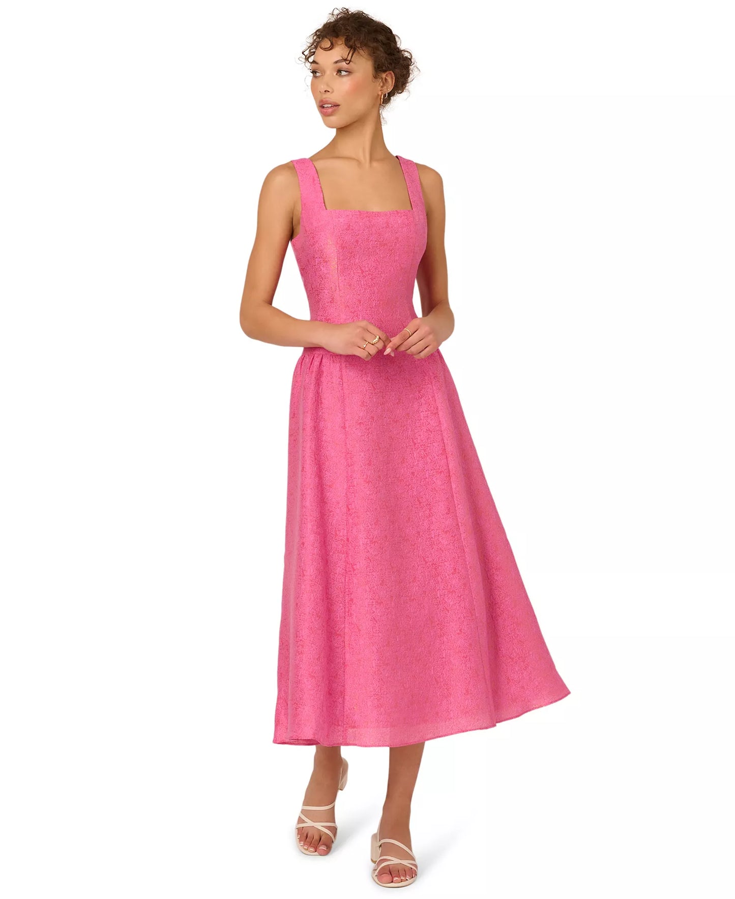 Adrianna Papell AD3D106308 Metallic A Line Midi Cocktail Dress