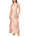 Pink Multi Aidan Mattox MD1E209524 One-Shoulder Long Jacquard Formal Gown Back Vent