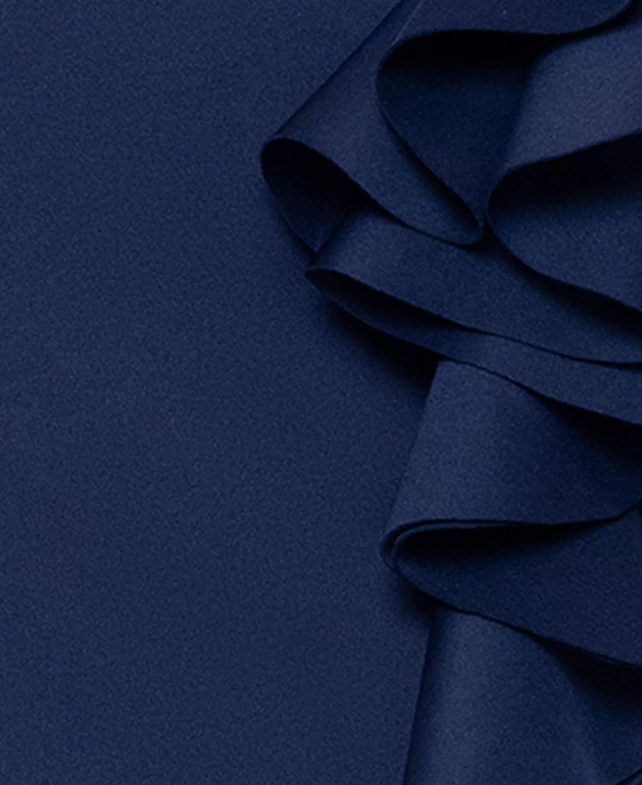 V-Neck Ruffle Detail Midi Dress Xscape 7386X Wholesale