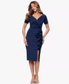 V-Neck Ruffle Detail Midi Dress Xscape 7386X Wholesale