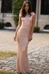Rose Bateau Floor-Length Sequin Prom Gown Cowl Back 
