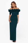 Pine Xscape 3856XP Off-the-Shoulder Floor-Length Crepe Formal Ruffle Gown