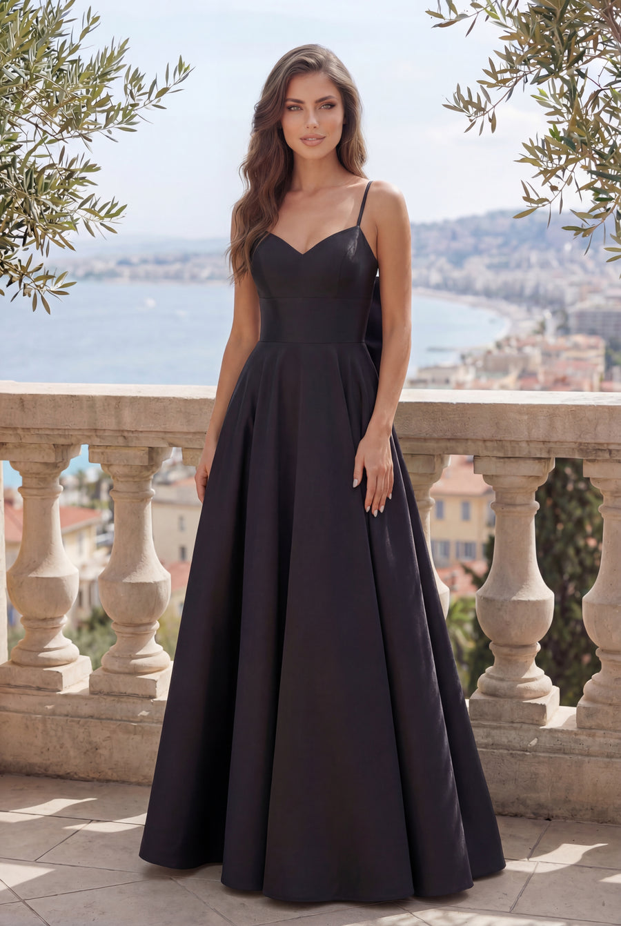 Long Black Prom Ball Gown Bow Tie Back Wholesale