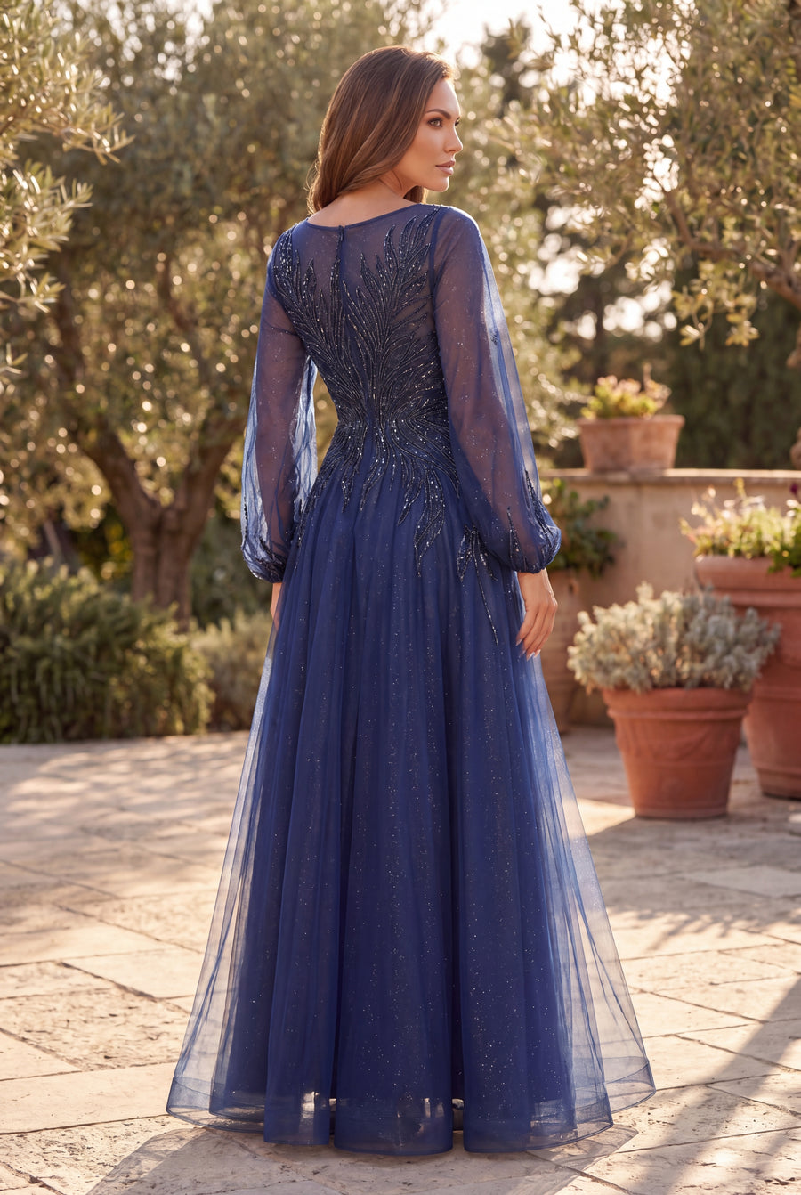 V Neck Long Sleeve Formal Evening Dress Wholesale