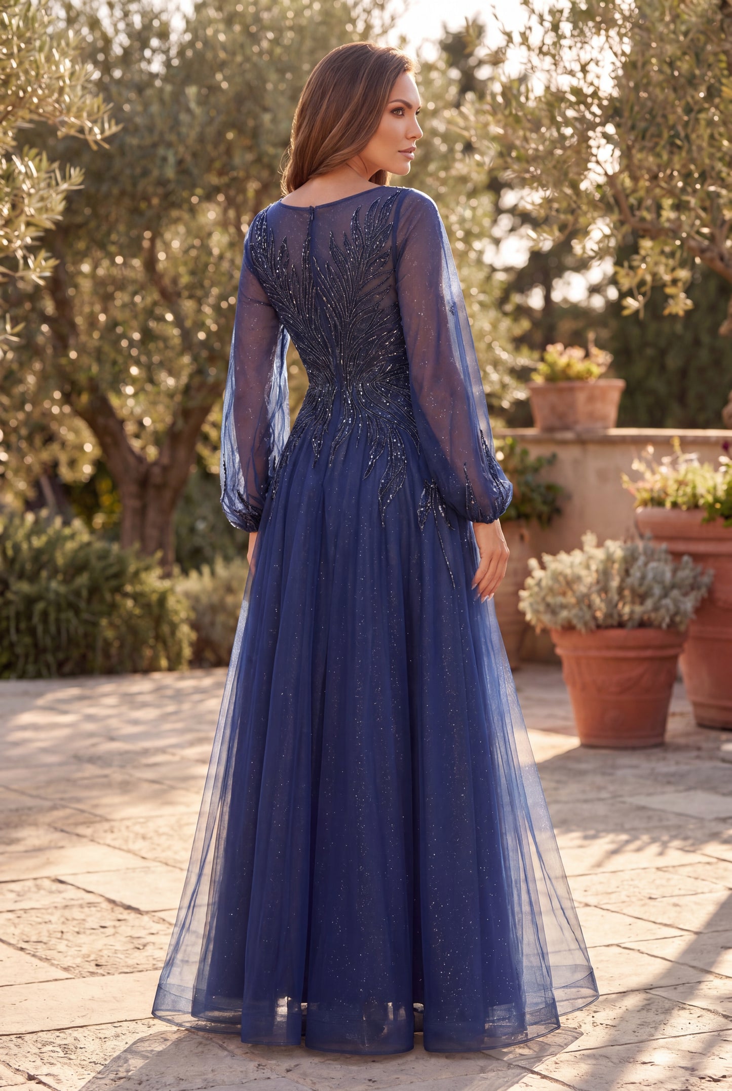 V Neck Long Sleeve Formal Evening Dress Wholesale