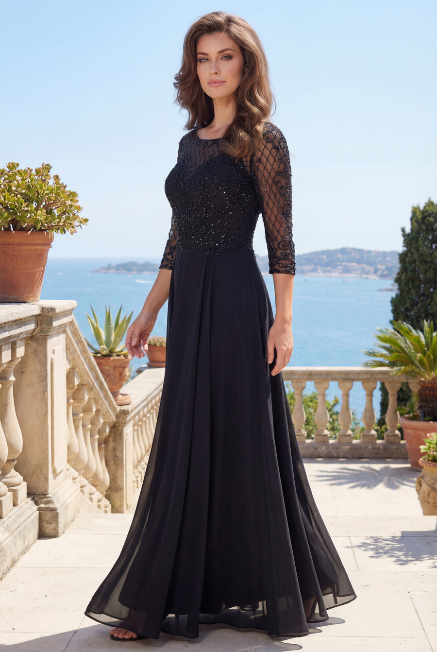 Long Sleeve Hand Beaded Mother of The Bride Dress Wholesale