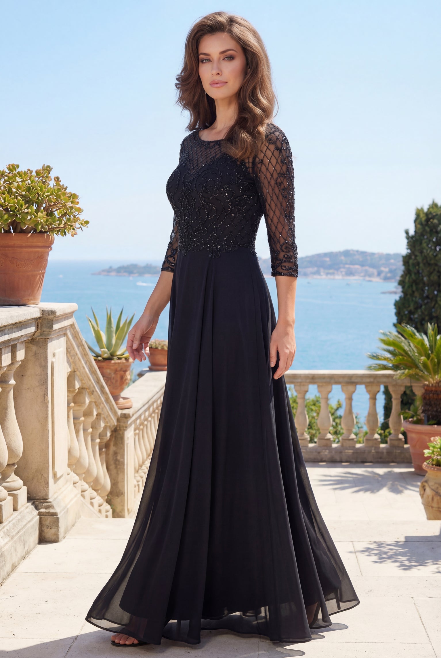 Long Sleeve Hand Beaded Mother of The Bride Dress Wholesale