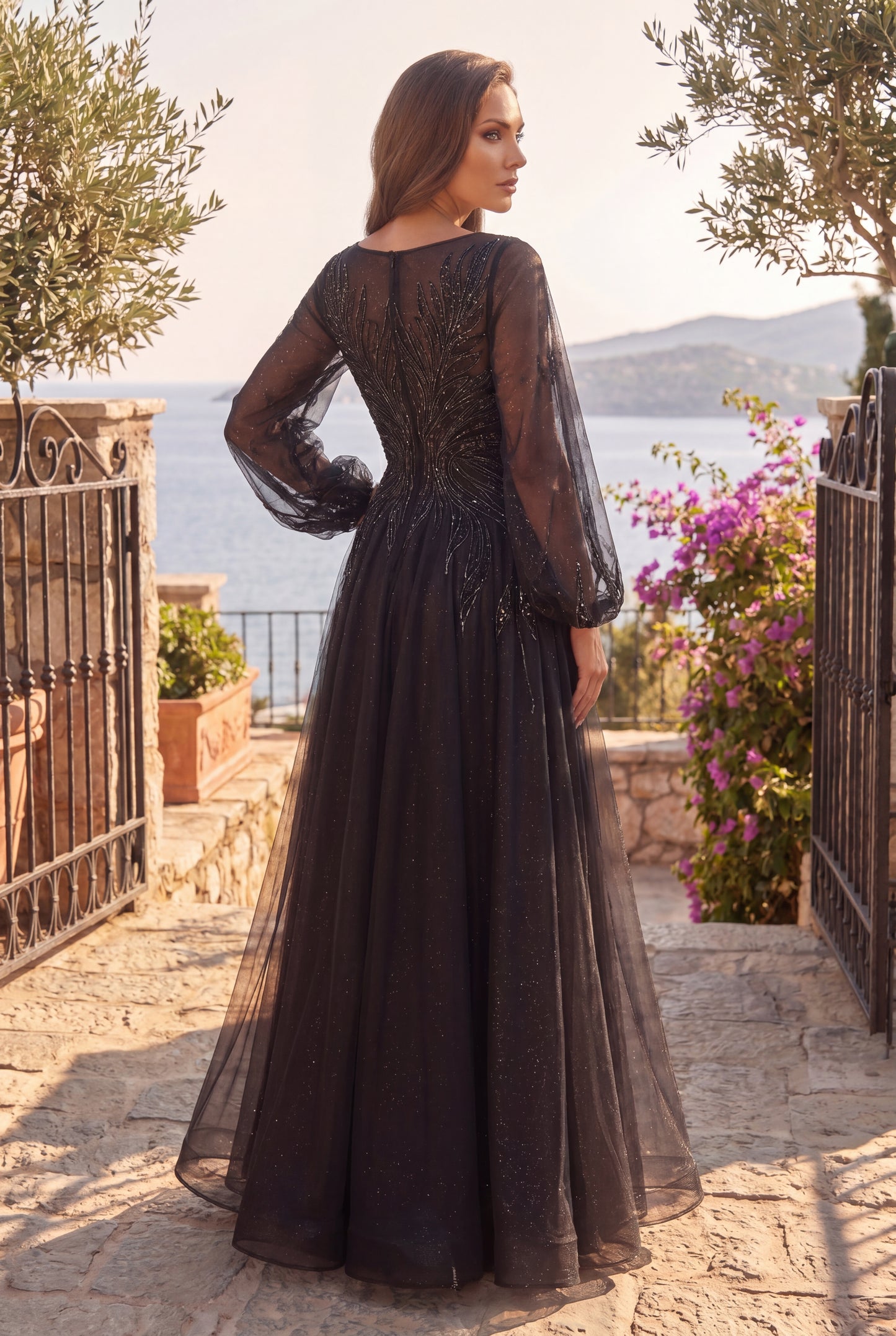 V Neck Long Sleeve Formal Evening Dress Wholesale