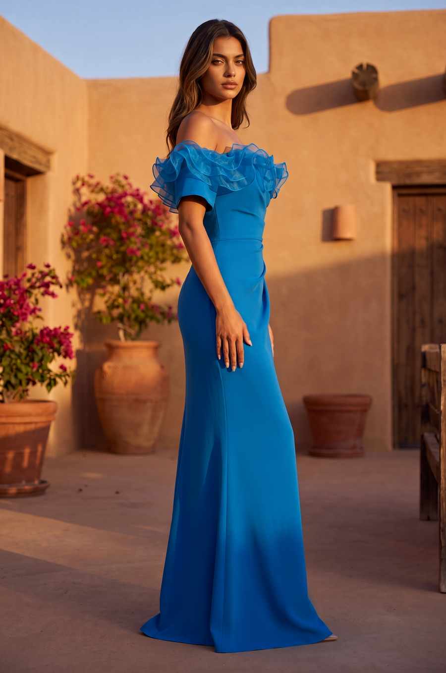 Ruffled Long Off Shoulder Formal Evening Dress Wholesale