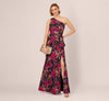 Navy Pink Adrianna Papell AP1E211592 One-Shoulder Long Jacquard Formal Floral Gown