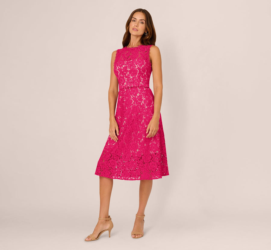 Adrianna Papell AP1D105247 A Line Lace Midi Cocktail Dress
