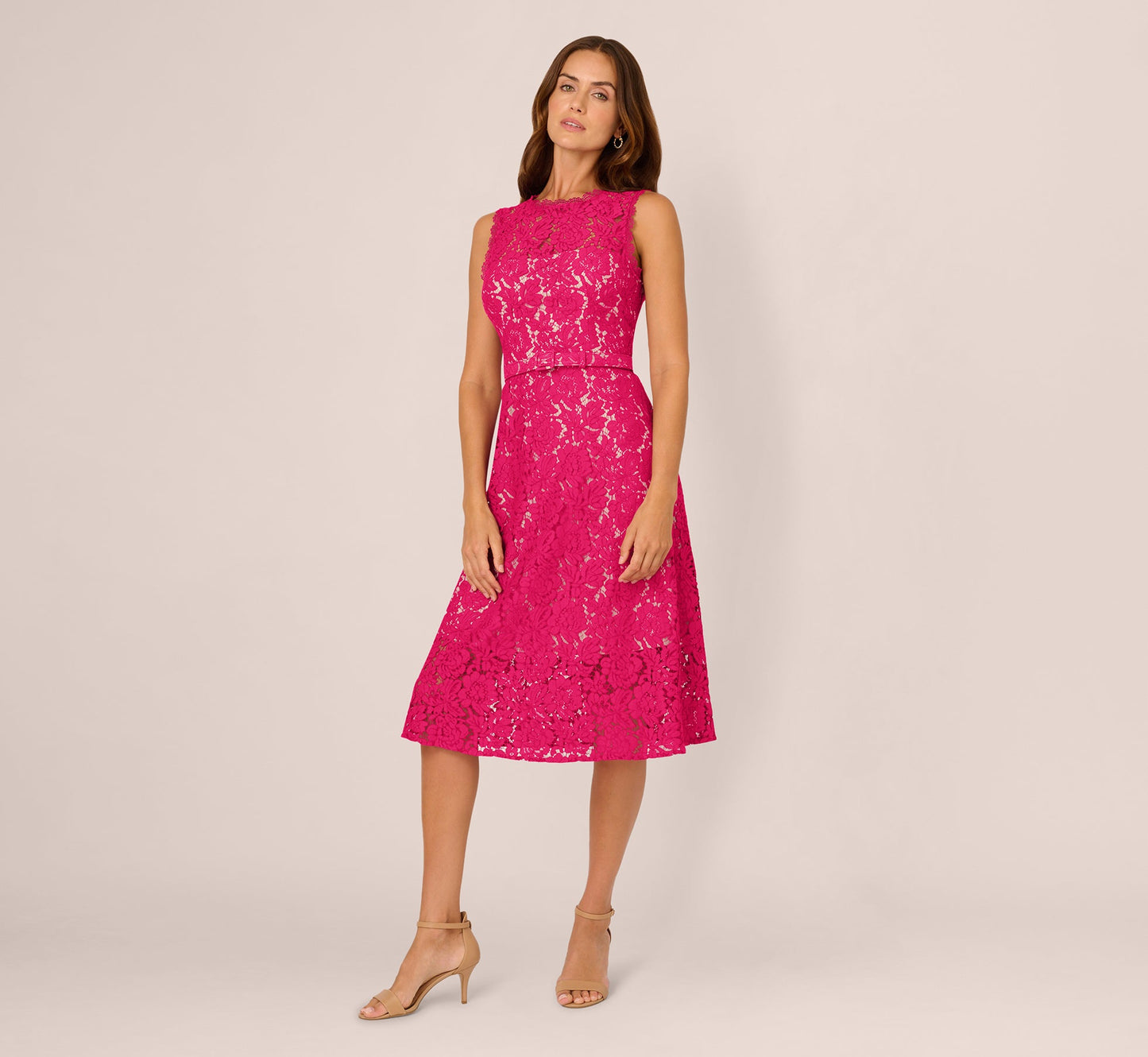 Adrianna Papell AP1D105247 A Line Lace Midi Cocktail Dress