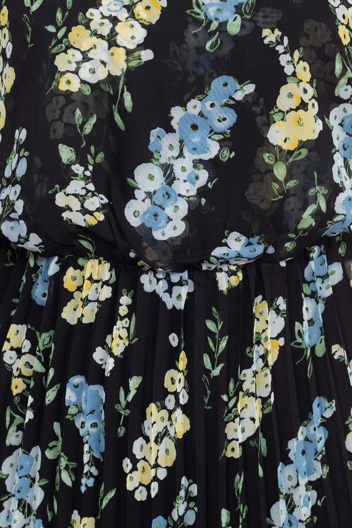 Cocktail Dresses Pleated Cocktail Printed Midi Length Dress Black Multi