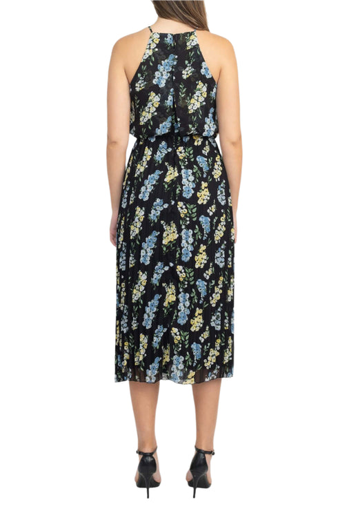 Cocktail Dresses Pleated Cocktail Printed Midi Length Dress Black Multi