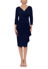 V-Neck 3/4 Sleeve Ruffle Side Sheath Midi Dress Xscape 4994X Wholesale