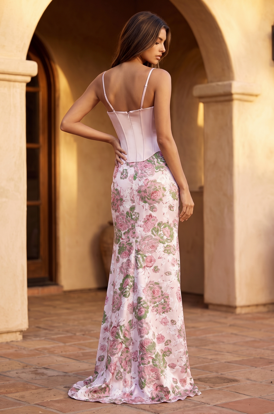 Floral Print Corset Gown Wholesale