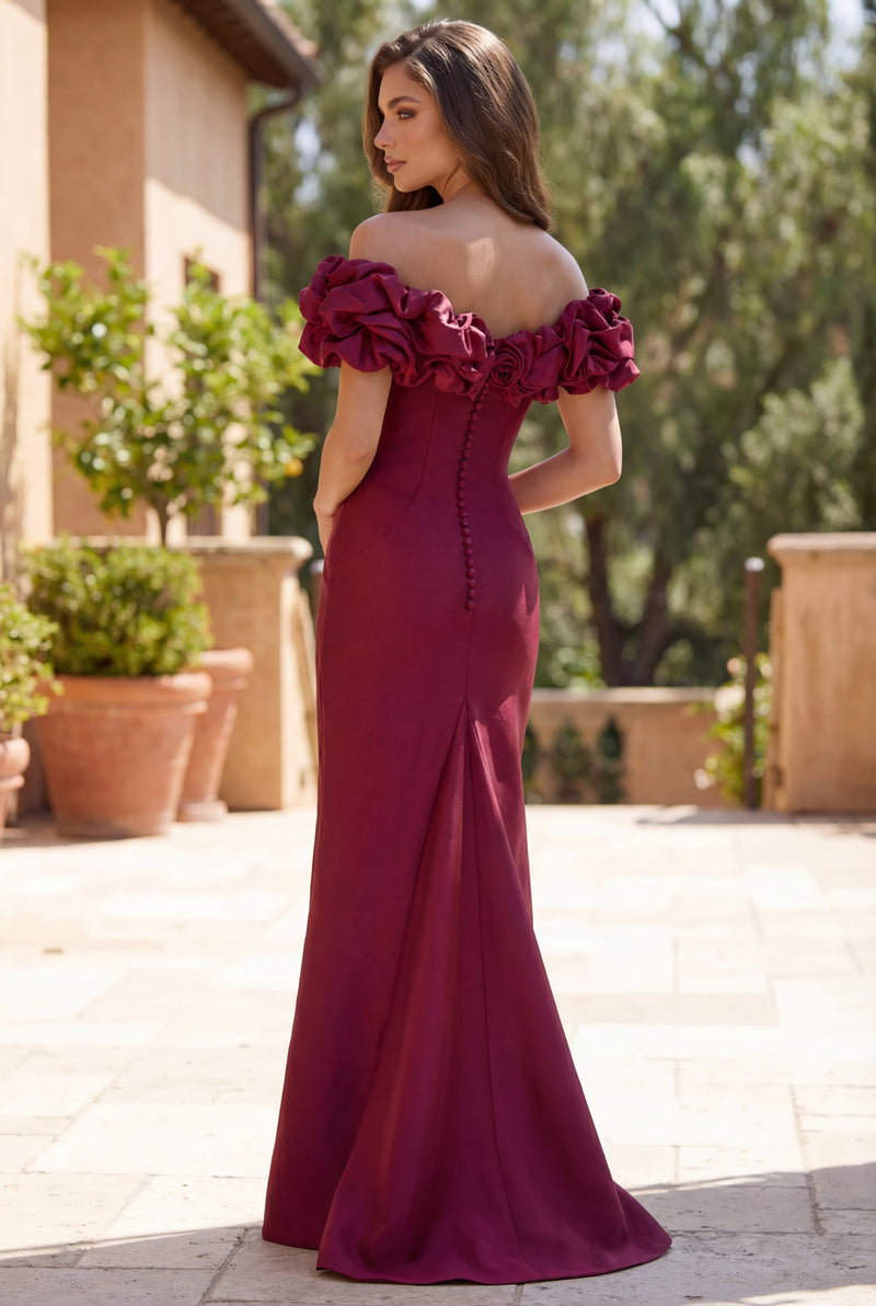 Ruffled Sleeve Long Formal Evening Dress Wholesale