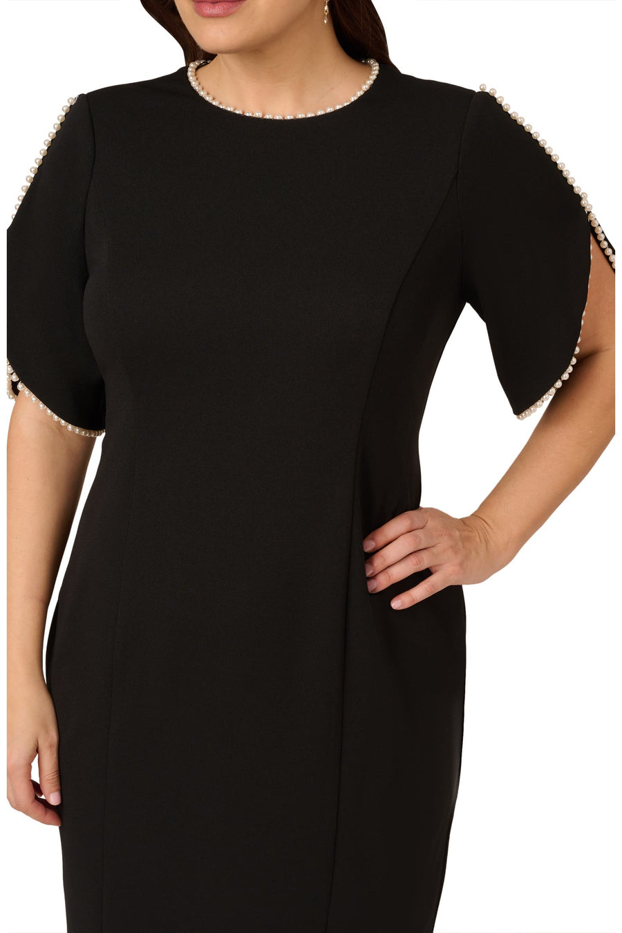 Black Adrianna Papell AP1D105271 Jewel Neck Short Cocktail Dress Flutter Sleeve