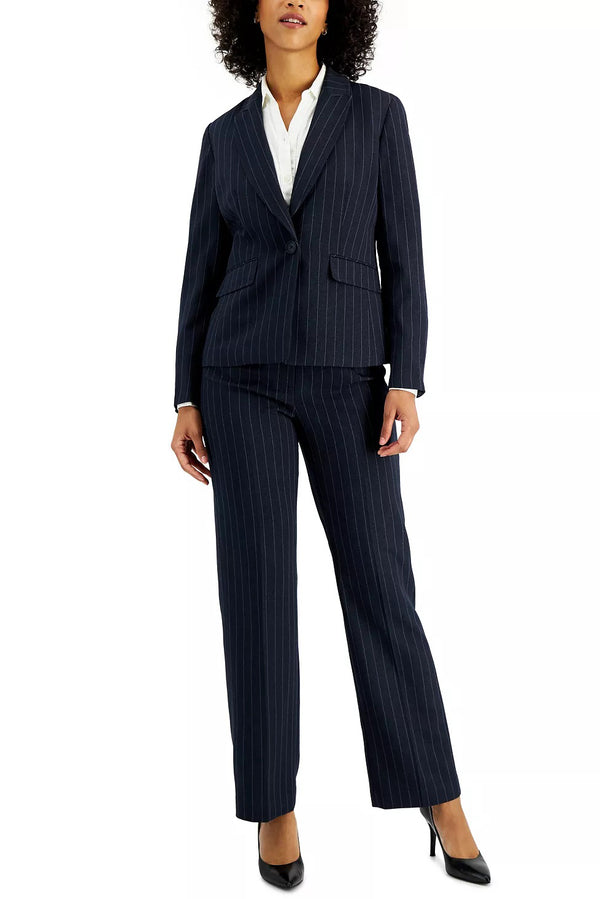 Pant Suit Two Pice Long Formal Petite Pant Suit  Navy Steel Blue