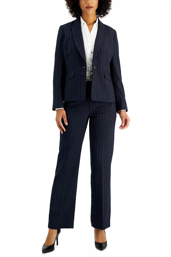 Pant Suit Two Pice Long Formal Petite Pant Suit  Navy Steel Blue