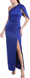 Royal Sapphire Aidan Mattox MD1E208352 One-Shoulder Long Satin Gown with Cape Sleeve