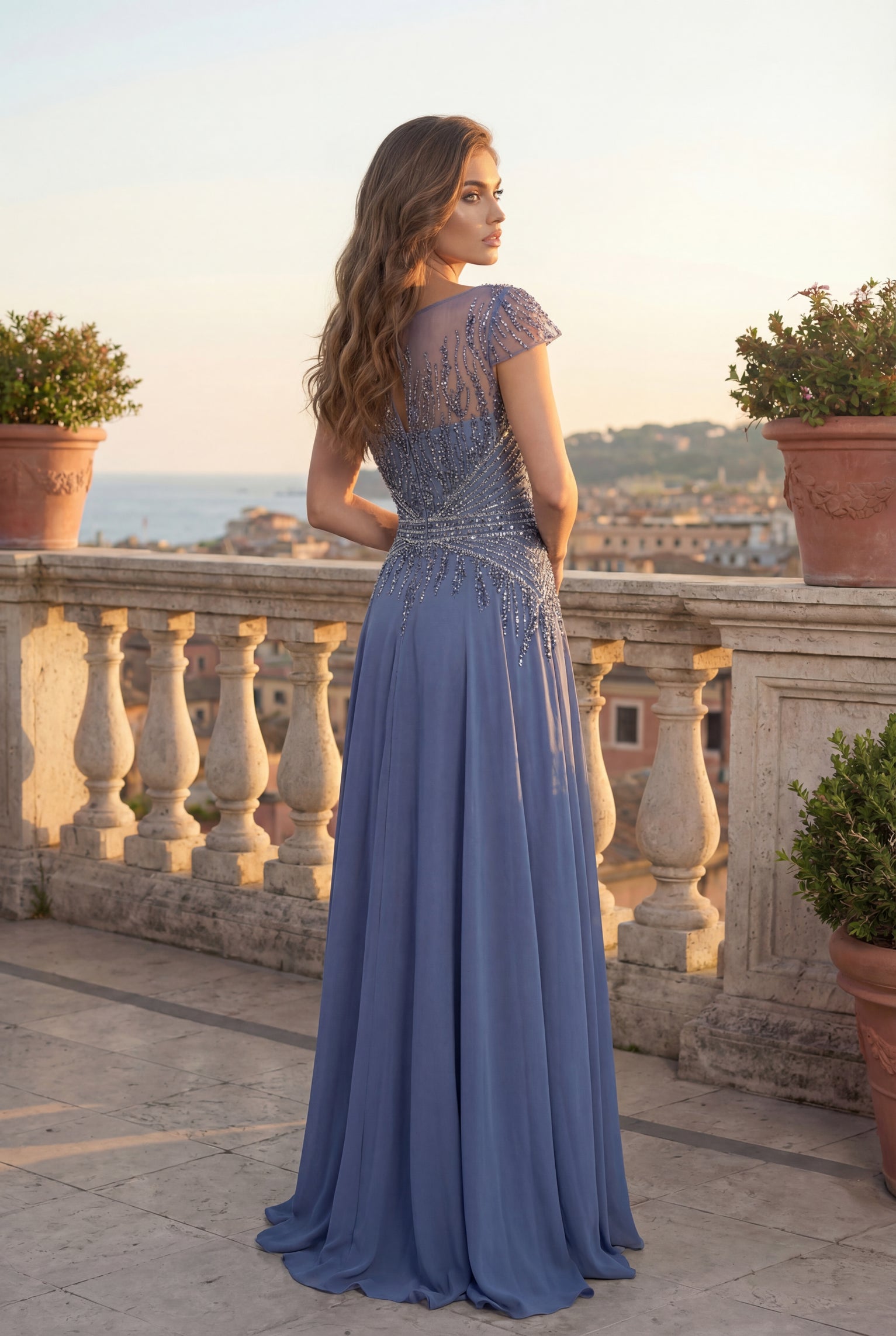Beaded Bodice Long Formal A Line Evening Dress Wholesale