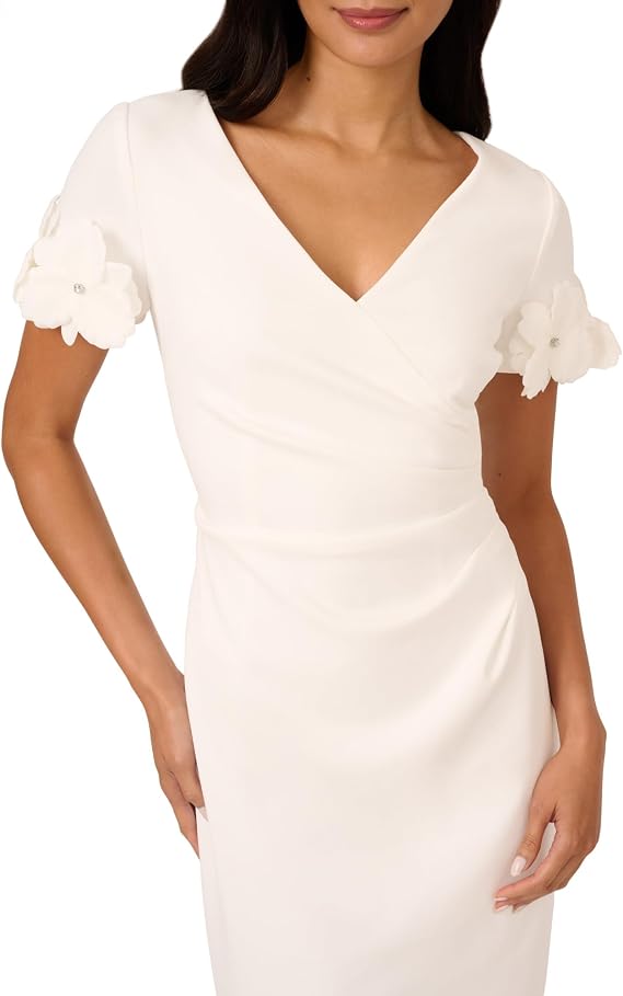 V-Neck Knee-Length Scuba Cocktail Bodycon Adrianna Papell AP1D105268