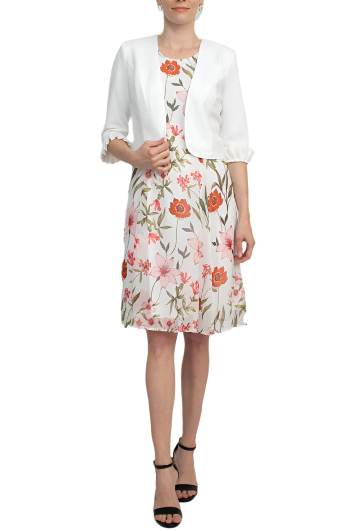 Cocktail Dresses Short Floral Print Bolero Cocktail Dress Ivory Multi