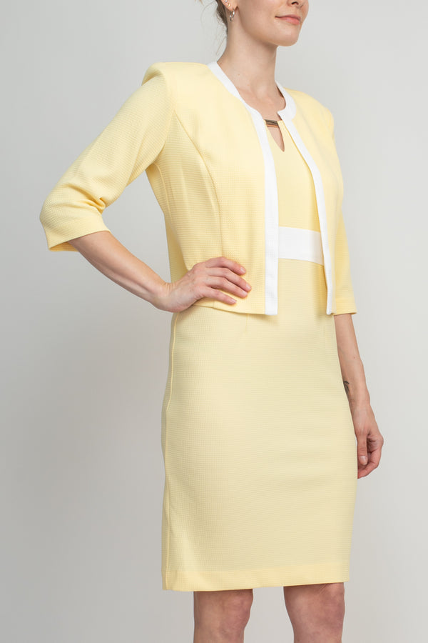 Cocktail Dresses Fitted Short Cocktail Jacket Dress Yellow White